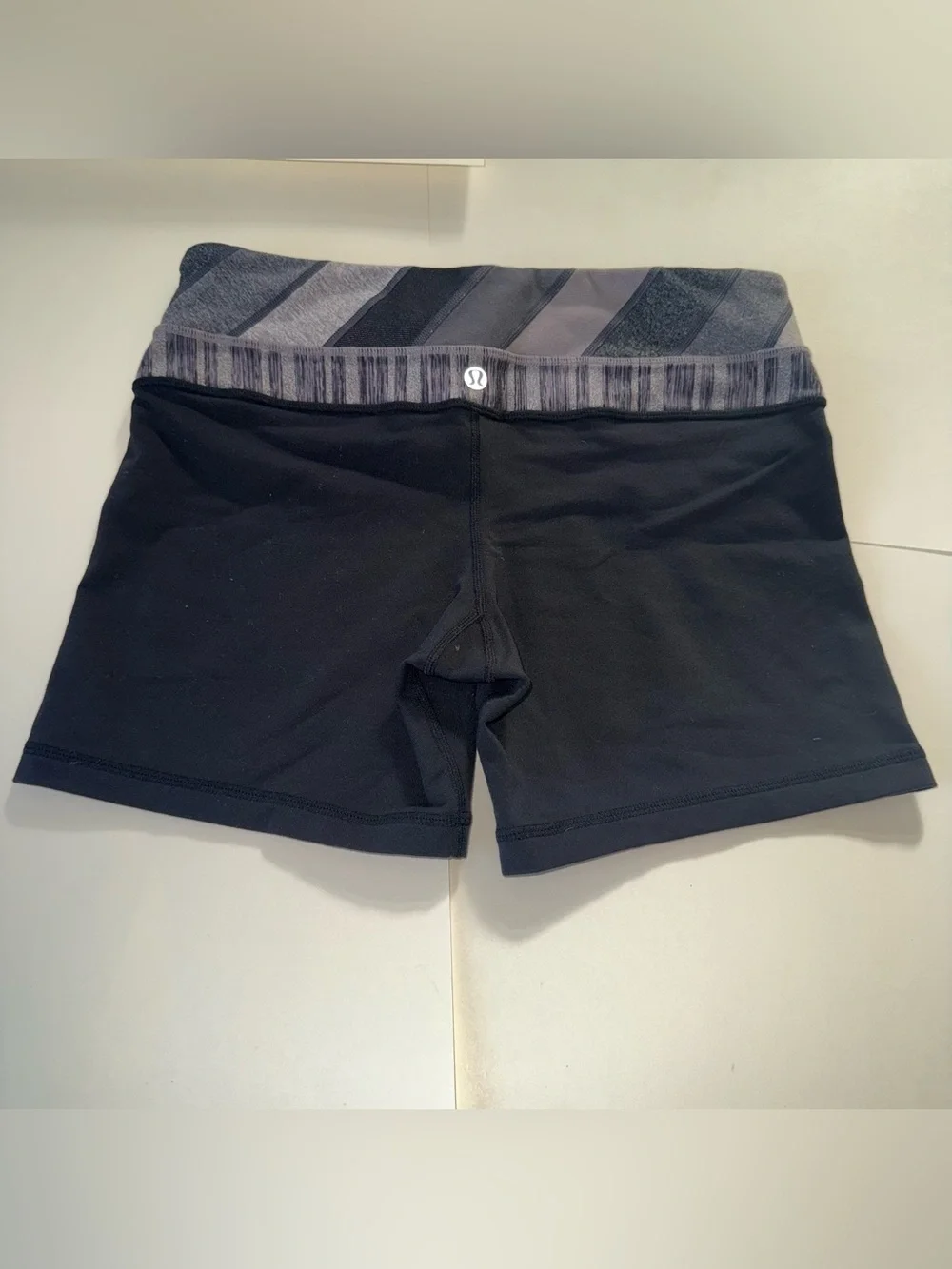 lululemon athletica Black Bike Shorts with Gray Patterned Waistband
